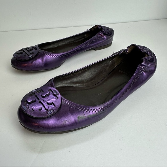 Tory Burch Reva Ballet Flats Women's 6.5 Shoes Metallic Mirror Purple Leather - Picture 5 of 11